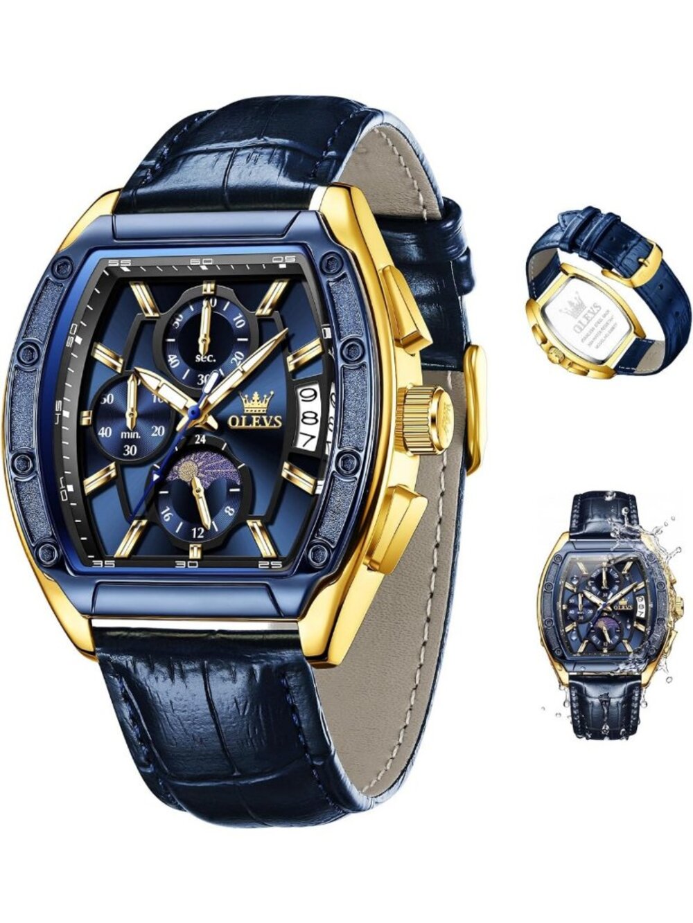 Luxury Men's Chronograph Watch with Moon Phase & Waterproof Design - Perfect